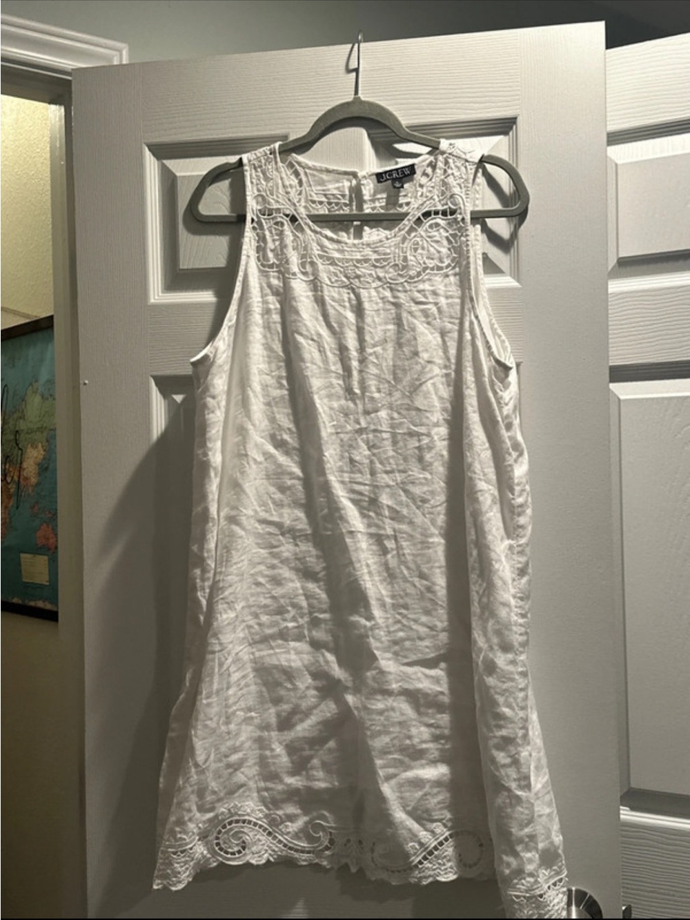 J. Crew White Crochet-Trim Linen Blend Sleeveless Camisole